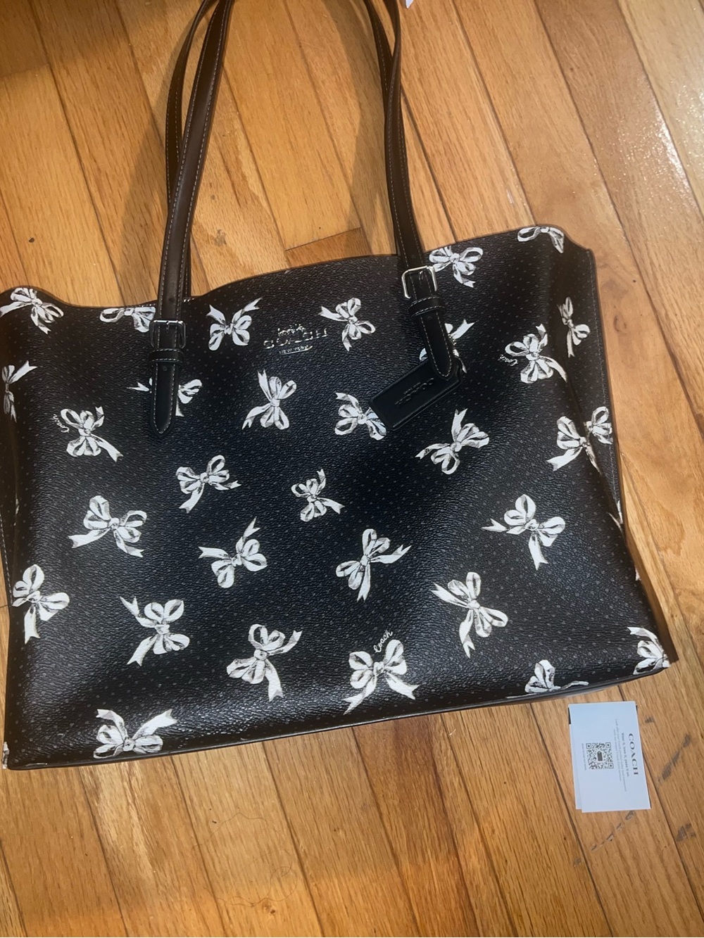 Coach Black Tote with White Bow Print - Picture 6 of 6